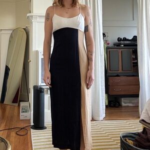 Black and Tan Colorblock Maxi Dress